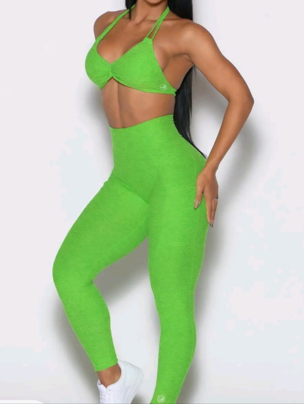 Bombshell Sportswear Scrunch-Front Bra & Leggings Set • Neon Green